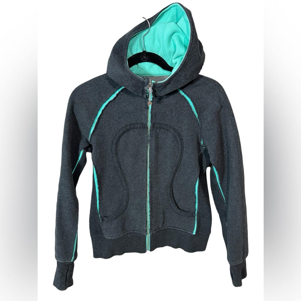 Lululemon Scuba Full Zip Sweatshirt/Hoodie, Vintage, Gray/Teal, Size 6